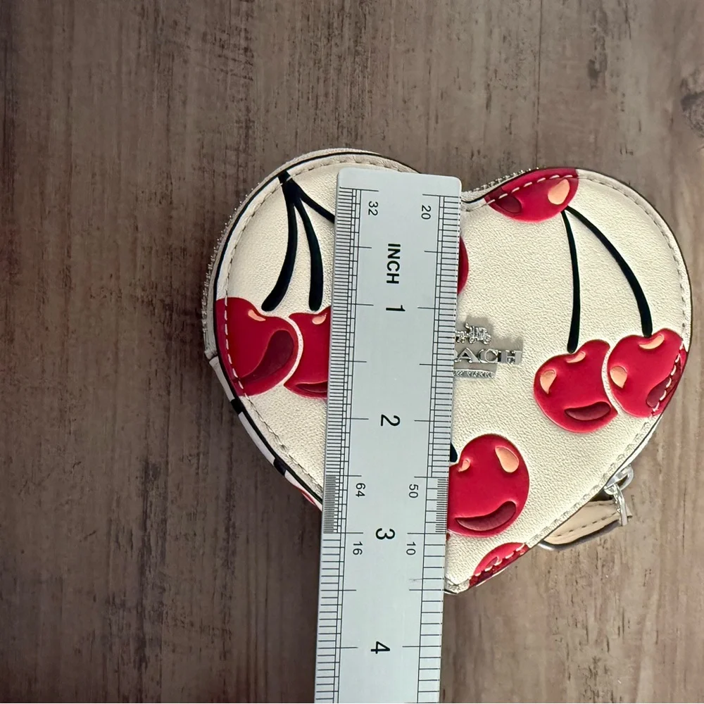 NWT Coach Heart Coin Case With Cherry Print CZ477